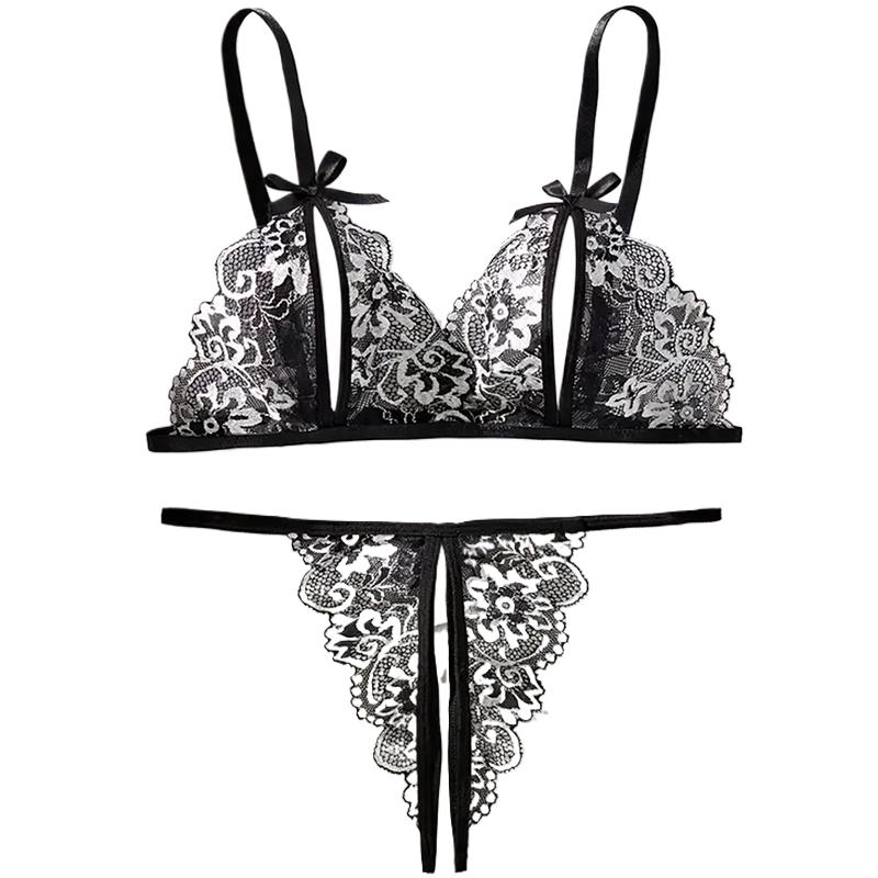 Sheer Bra Lace - Siyah Sıcak Crotchless Seksi Kadın Dantel